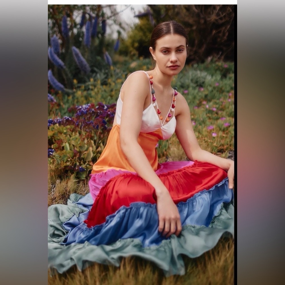 Festive ANTHROPOLOGIE Rainbow V-neck Maxi Dress